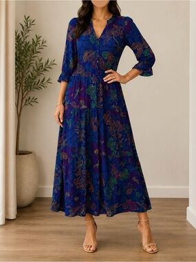 Floral Maxi Dress with 3/4 Sleeves